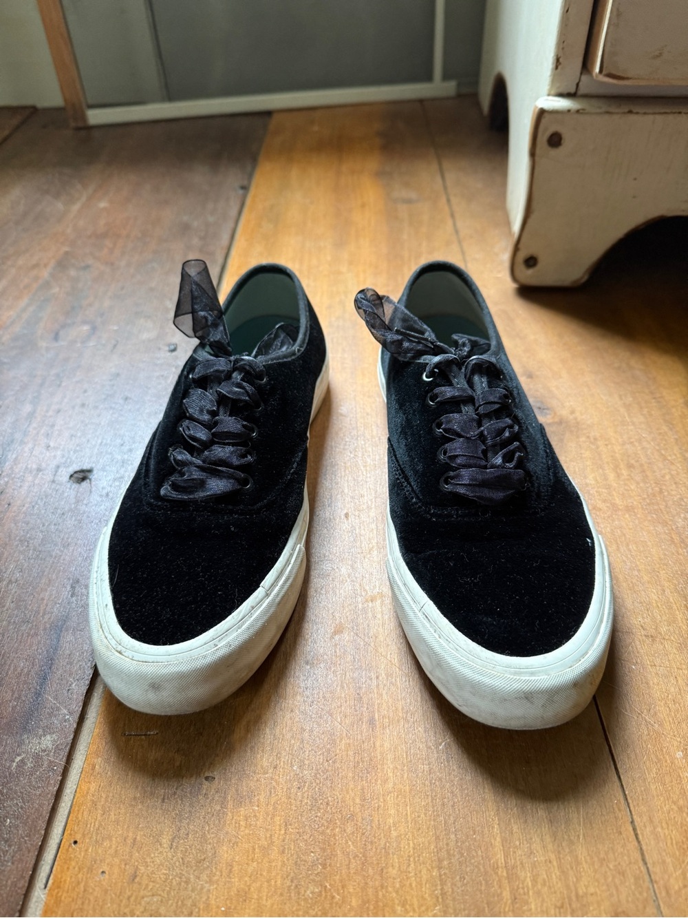 SeaVees Black Velvet Low-Top Sneakers with White Sole